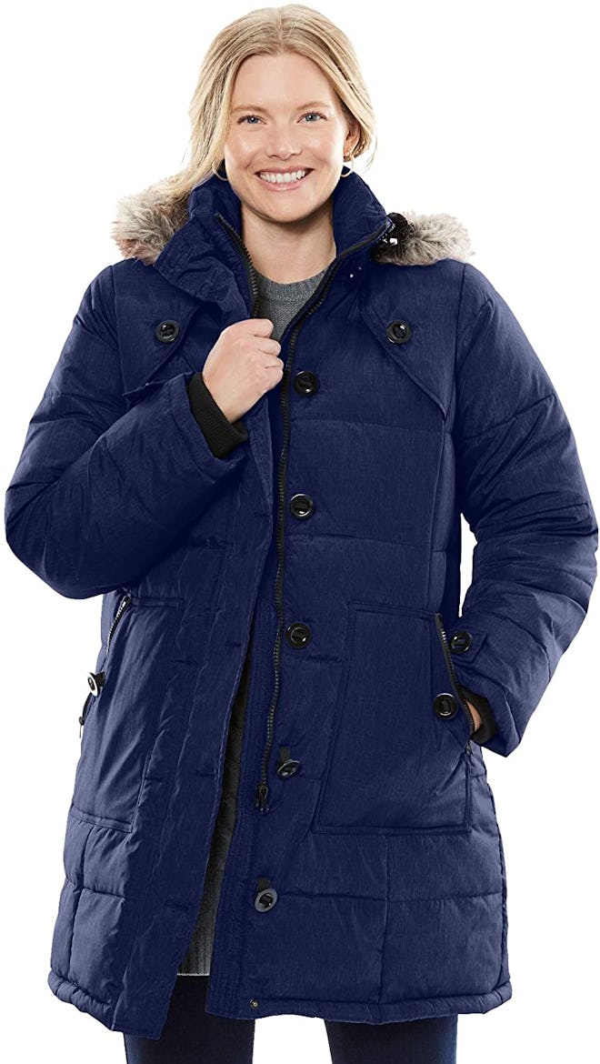 Woman Within Women's Plus Size Heathered Down Puffer Coat