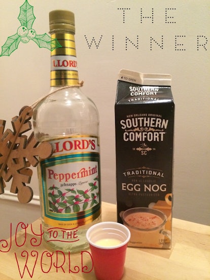Eggnog and peppermint schnapps is the ultimate holiday drink.