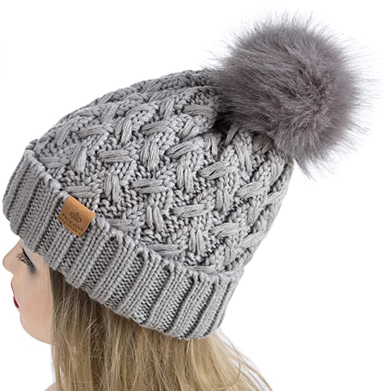 PAGE ONE Chunky Cable-Knit Pompom Beanie