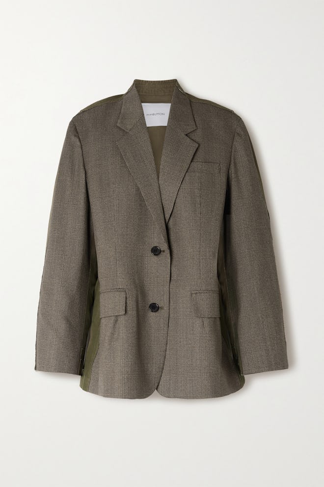 Paneled Prince of Wales Checked Wool-Blend and Cotton Blazer