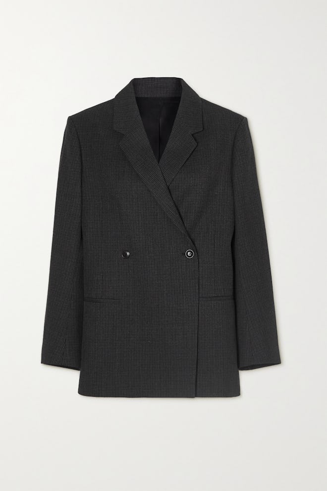 Loreo Double-Breasted Checked Wool-Tweed Blazer