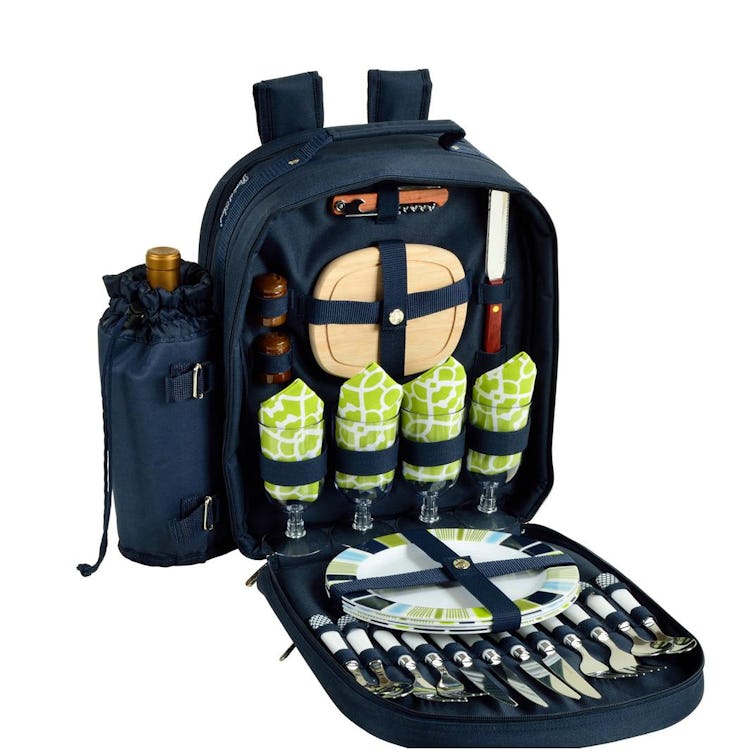 Deluxe Equipped 4-Person Picnic Backpack in Navy and Trellis Green