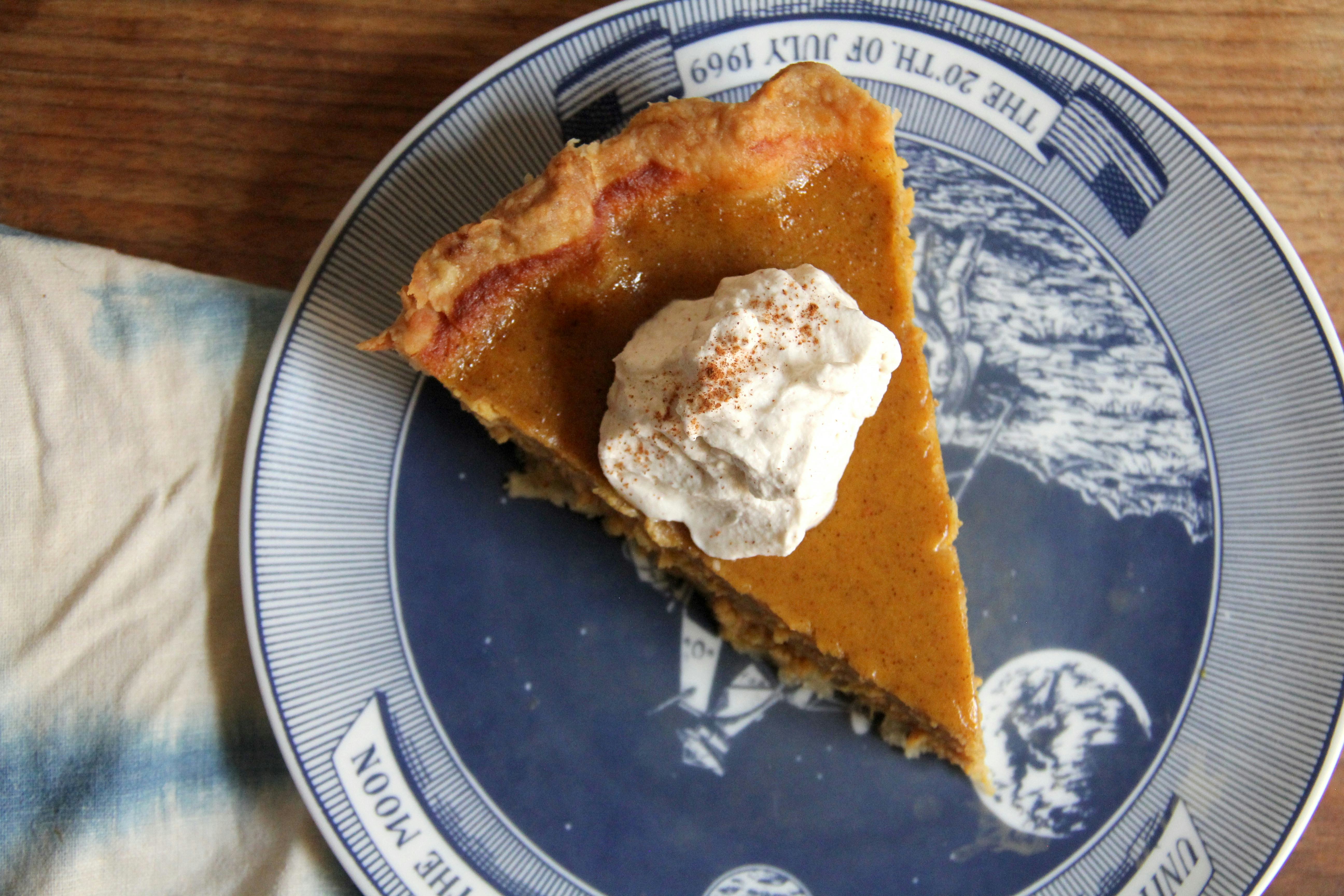 Slice of pumpkin pie.