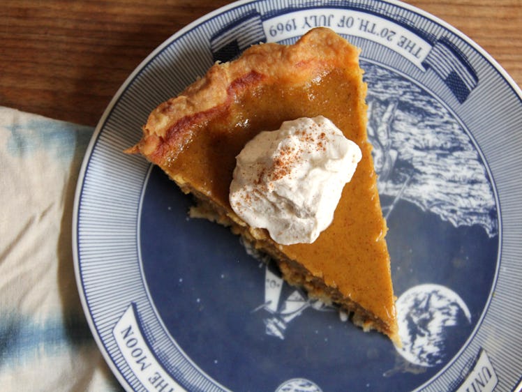 Slice of pumpkin pie.