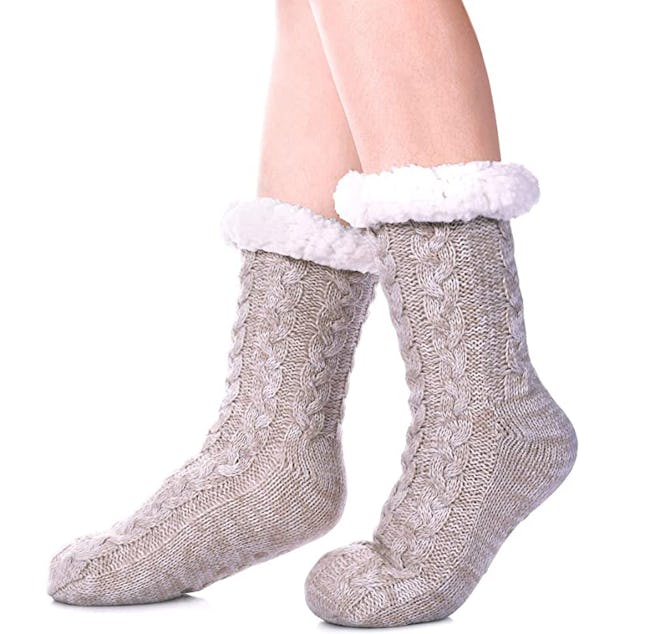 SDBING Warm Fuzzy Fleece-Lined Socks With Grippers