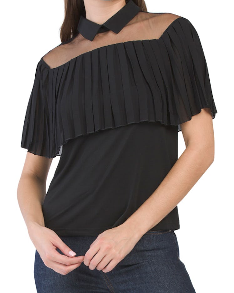 For Cynthia Illusion Knit Classic Collar Top