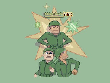 A game character design with three soldiers in uniforms