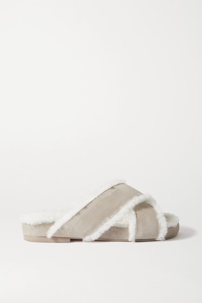 Shearling-Lined Suede Slides  