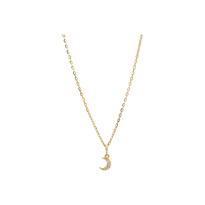 14K Gold Simple Moon Necklace with Diamonds
