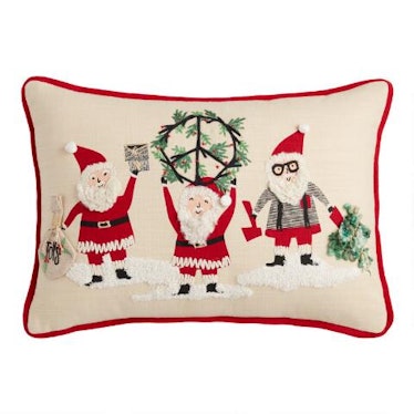Peace Santas Embroidered Lumbar Pillow