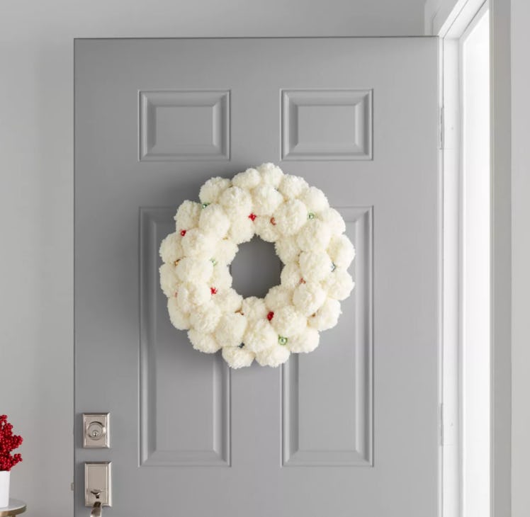 19" Artificial Cream Pom Wreath White - Opalhouse™