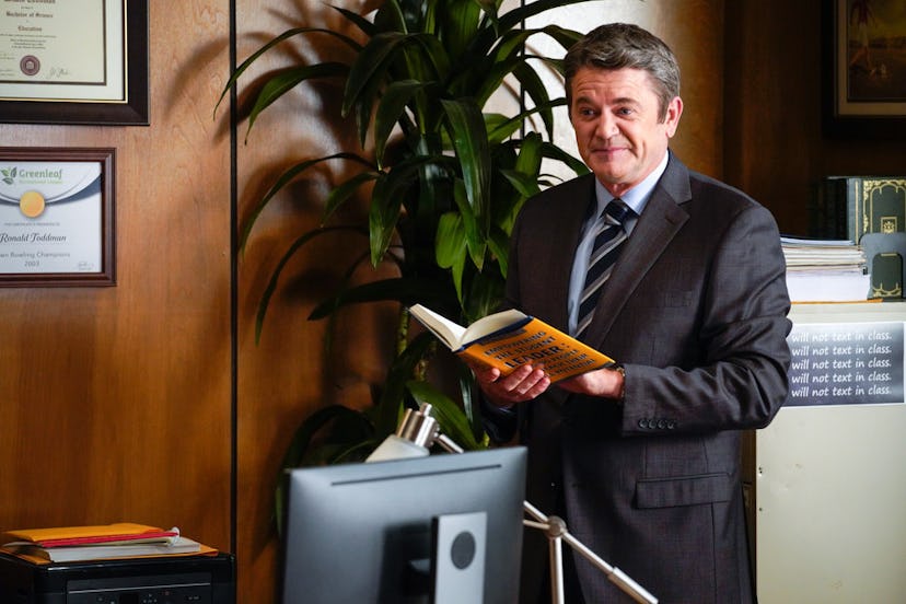 John Michael Higgins as Principal Ronald Toddman in the 'Saved by the Bell' reboot via NBC's press s...