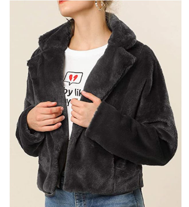 Allegra K Cropped Faux Fur Jacket