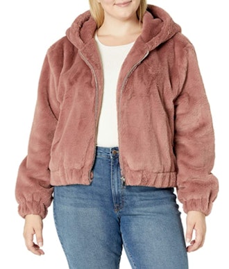 The Drop Sloane Faux Fur Zip-Front Hooded Bomber Jacket