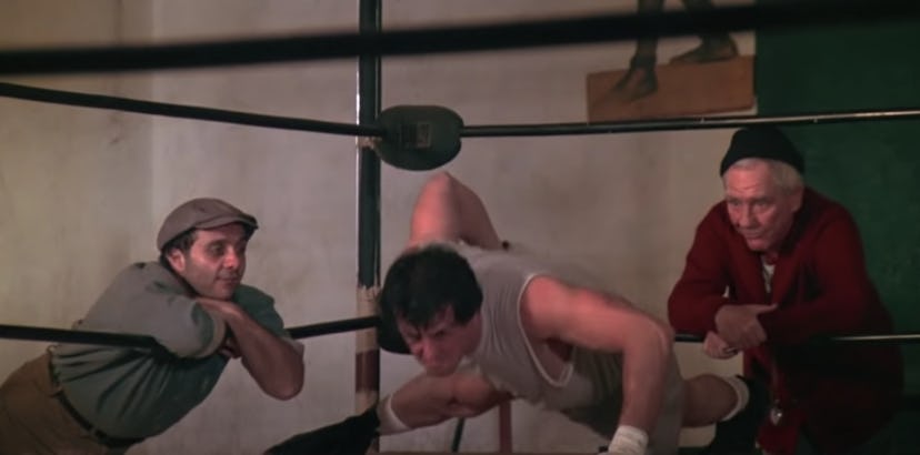 Rocky Balboa doing push ups in Rocky movie