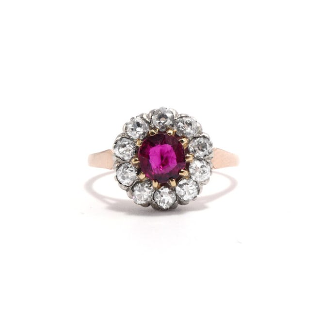 RUBY AND DIAMOND CLUSTER RING