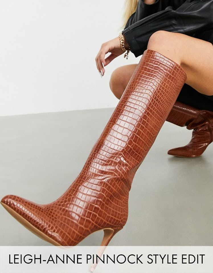 ASOS Design Claudia Knee High Boots in Tan