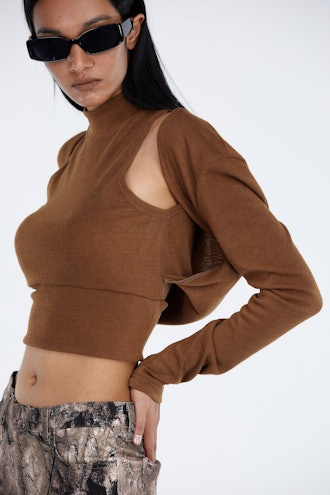 Turtleneck Top With Attached Cardigan 
