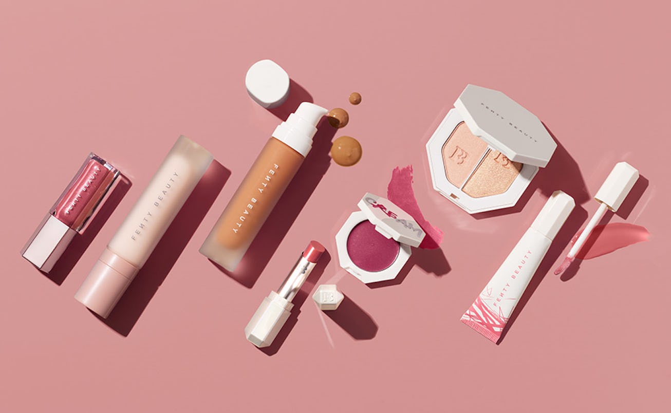 A selection of products including lip stick and foundation from Fenty Beauty