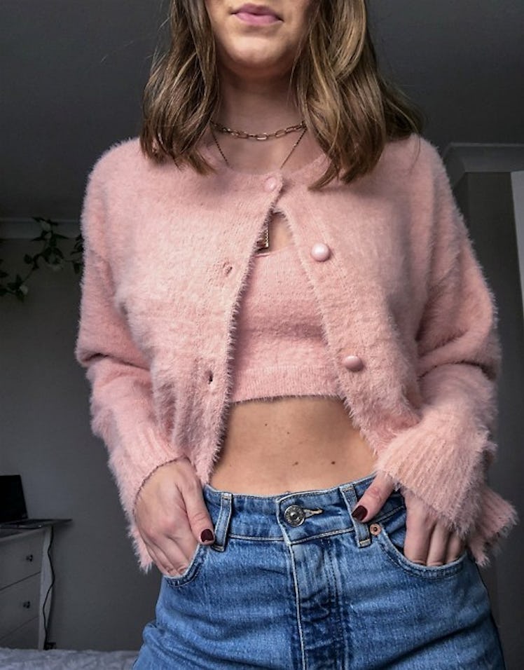 ASOS Design Fluffy Cardi And Cami Co-ord In Pink