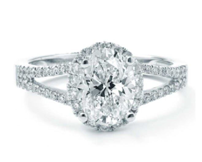 Oval Halo With A Split-Shank Diamond Engagement Setting In White Gold