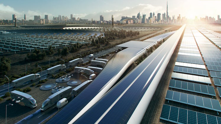 Concept art for a Virgin Hyperloop track.