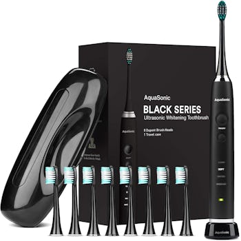  AquaSonic Black Series Ultra Whitening Toothbrush With 8 Brush Heads
