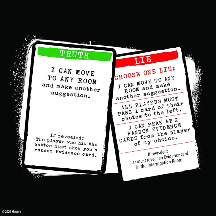 Game cards from  Clue: Liars Edition
