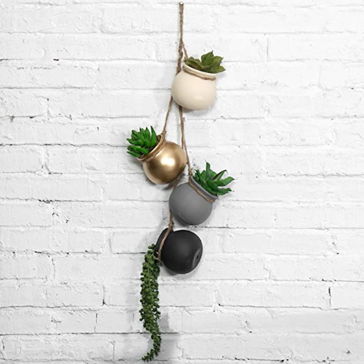 MyGift Hanging Ceramic Planter Set