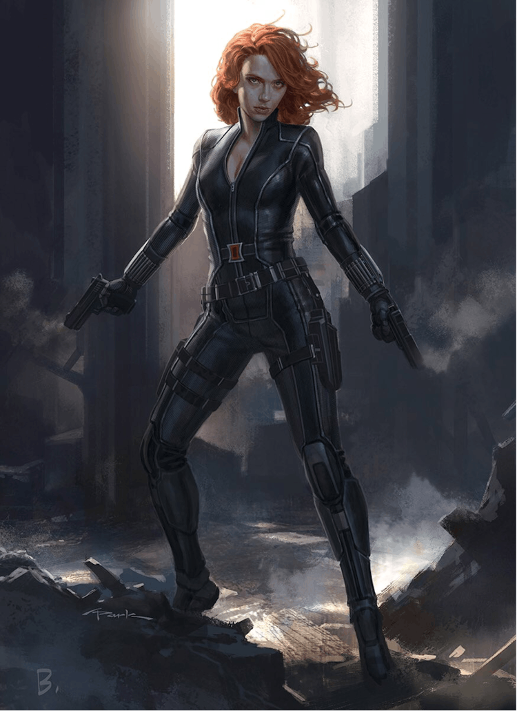 Black Widow costume concept art by Andy Park.