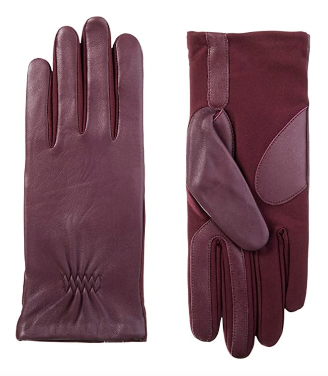 isotoner Stretch Leather Gloves with Fleece Lining
