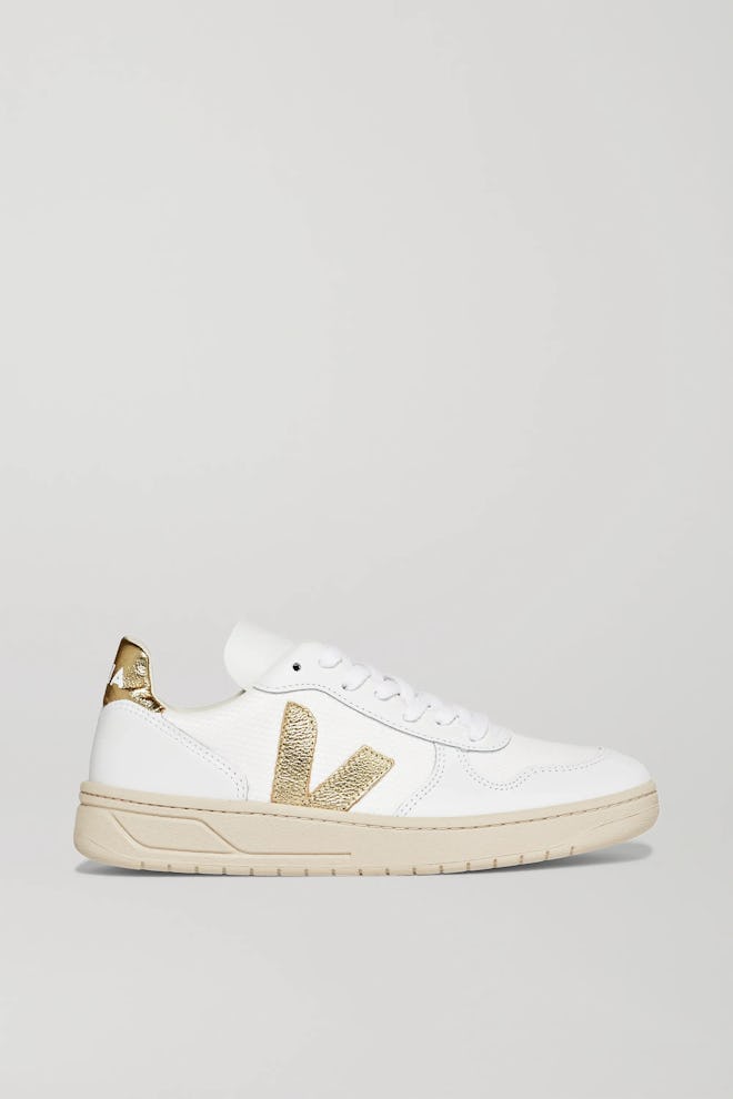 + NET SUSTAIN V-10 metallic-trimmed leather and mesh sneakers