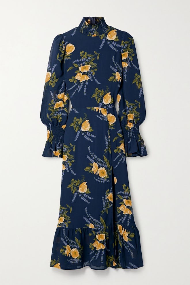 Galena ruffled floral-print georgette midi dress