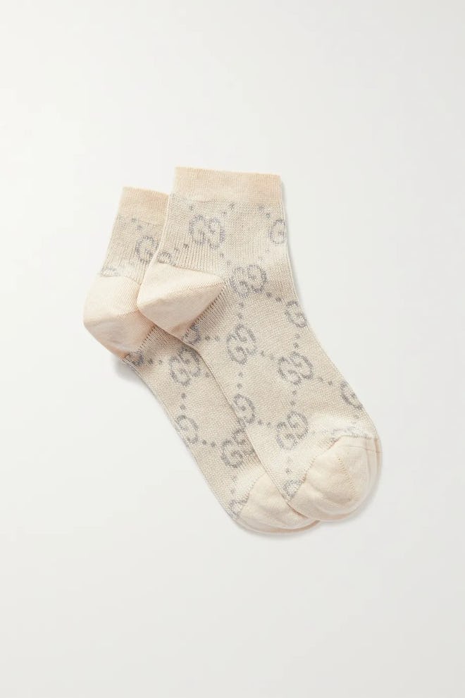 Metallic Cotton-Blend Jacquard-Knit Socks