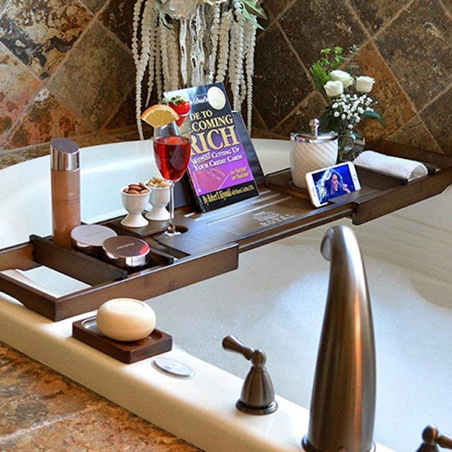 This bath caddy has a built-in book stand for reading while you soak.
