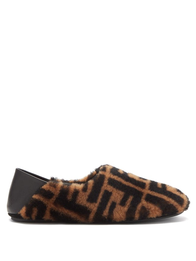 FF-Logo Shearling Slippers 