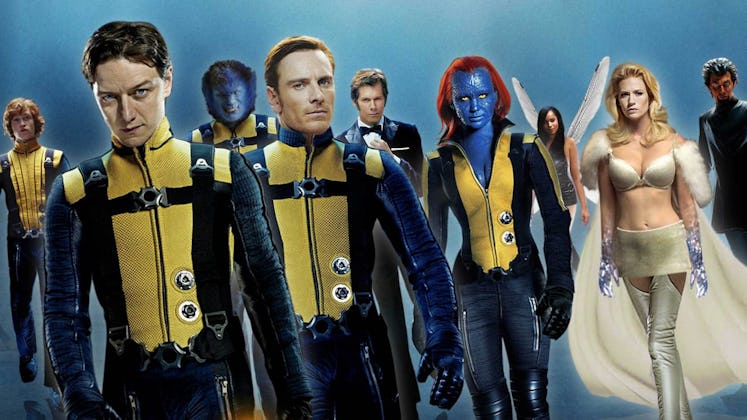 A collage of a group of X-Men walking in black and yellow suits