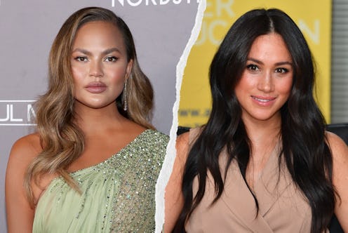 Split image of Chrissy Teigen and Meghan Markle.
