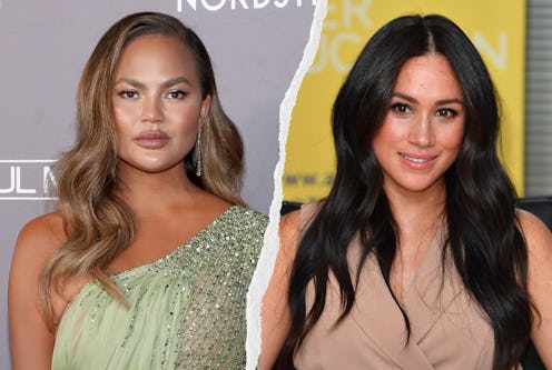 Split image of Chrissy Teigen and Meghan Markle.