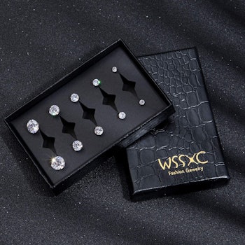 Wssxc Stainless Steel Cubic Zirconia Stud Earrings Set (5 Pairs)