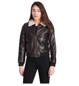 Levi's women's faux leather deals sherpa aviator bomber jacket