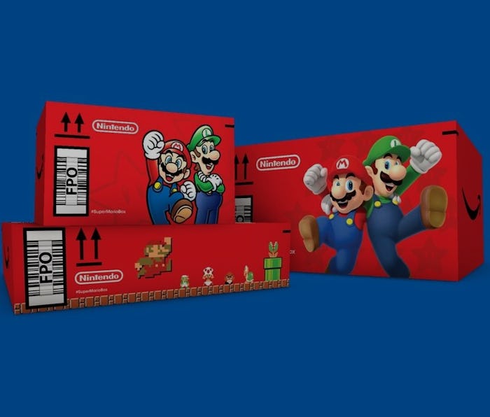 Super Mario-themed Amazon boxes.