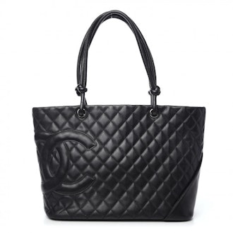 Calfskin Quilted Large Cambon Tote Black