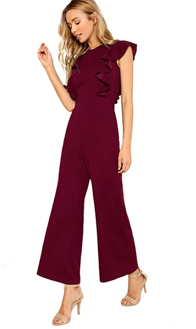 ROMWE Ruffle Trim Wide Leg Jumpsuit