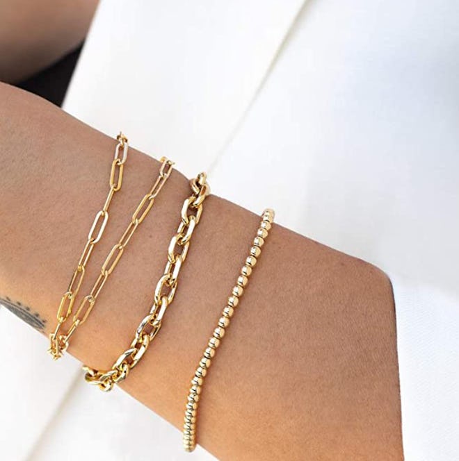 Mevecco Gold Plated Paperclip Link Bracelet