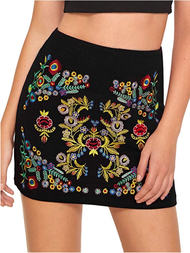 SheIn Floral Embroidered Mini Skirt