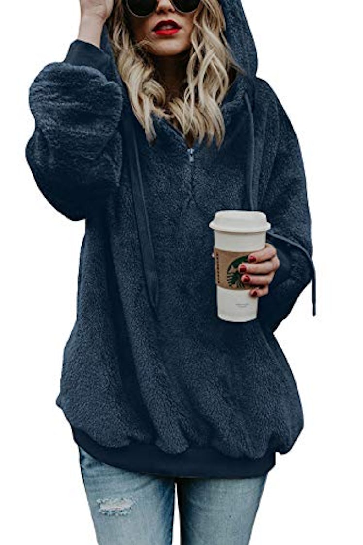 BLENCOT Oversized  Fuzzy Hooded Sweatshirt 
