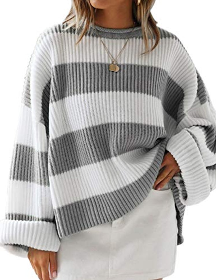 ZESICA Striped Oversized Sweater