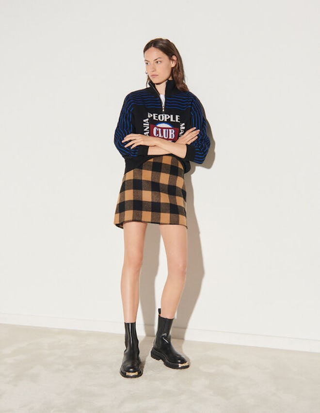 Short Checked Wool Skirt