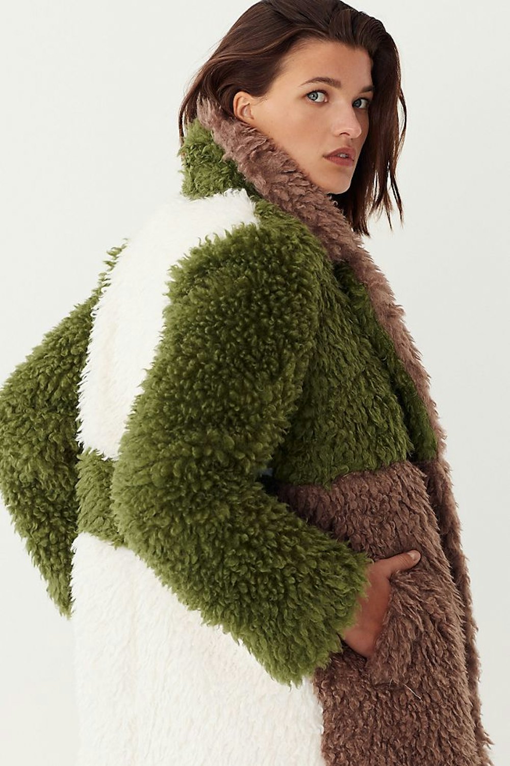 Audrey Colorblocked Faux Fur Coat